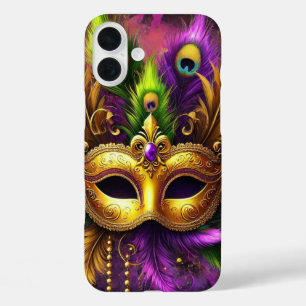 COQUES iPhone 16 PLUS PURPLE OR VERT ELABORATE MARDI GRAS MASK
