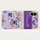 Coques Case-Mate iPhone Purple Pansy Shabby Chic Aquarelle rose Bleu (Dos (Horizontal))