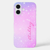 Coques Case-Mate iPhone Purple & Pink Gradient, White Stars & Script Name (Verso)