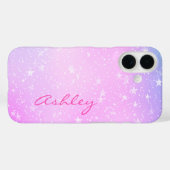 Coques Case-Mate iPhone Purple & Pink Gradient, White Stars & Script Name (Verso (horizontal))