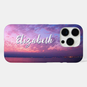 iPhone 16 Pro Case Purple Pink Ocean Sunset Nom photo Script Modern
