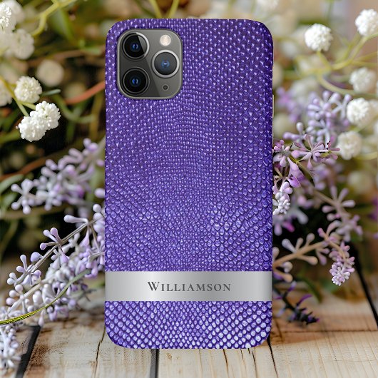 Coques Case-Mate iPhone Purple Snakeskin Digital Cuir Métal Argent