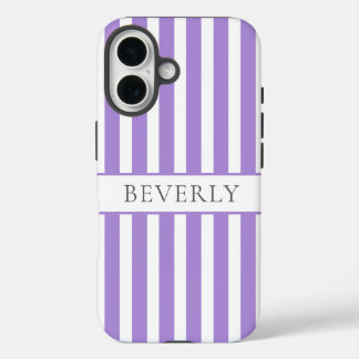 Coques iPhone 16 Purple striped Personalized Name