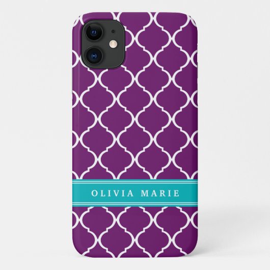 Coques Case-Mate iPhone Purple Trellis Motif Turquoise Nom (Dos)