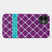 Coques Case-Mate iPhone Purple Trellis Motif Turquoise Nom (Dos (Horizontal))