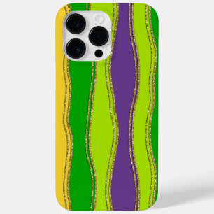 COQUE POUR POUR iPhone 14 PRO MAX PURPLE VERT OR MARDI GRAS STRIPES