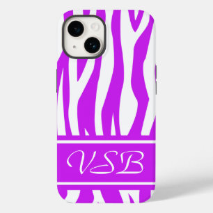 Coque Pour iPhone 14 Purple Zebra Impression avec monogramme
