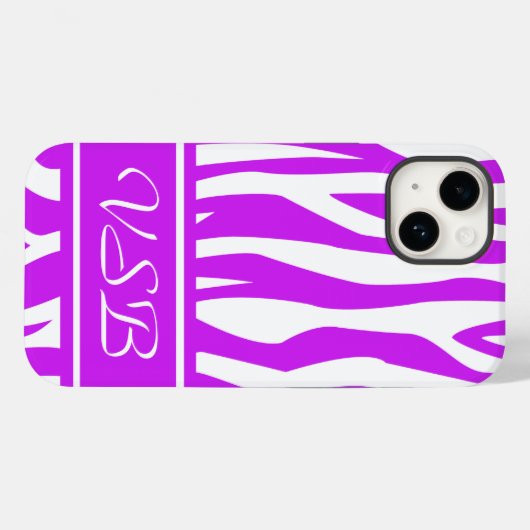 Coques Case-Mate iPhone Purple Zebra Impression avec monogramme (Verso (horizontal))
