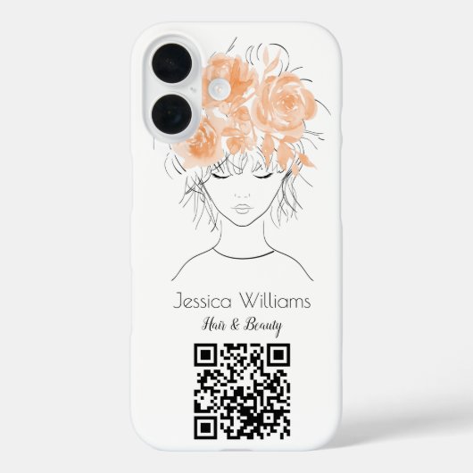 Coques Case-Mate iPhone QR code fille mignonne pêches aquarelle rose flora (Verso)