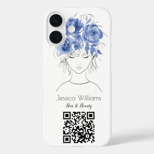 Coques Case-Mate iPhone QR code mignon fille bleu aquarelle rose florale (Verso)