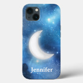 Coques Case-Mate iPhone Quarter Moon contre Blue Magic Sky avec nom (Verso)