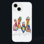 Coque Pour iPhone 14 Quatre Beaux Oiseaux Whimsical Colorés<br><div class="desc">Il s'agit d'une peinture originale mixte de quatre oiseaux capricieux. Le tableau est aquarelle agrémenté d'encre et de crayons aquarelle.</div>
