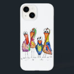 Coque Pour iPhone 14 Quatre Beaux Oiseaux Whimsical Colorés<br><div class="desc">Il s'agit d'une peinture originale mixte de quatre oiseaux capricieux. Le tableau est aquarelle agrémenté d'encre et de crayons aquarelle.</div>