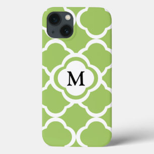 Etui iPhone 13 Quatrefeuille personnalisable monogramme vert citr