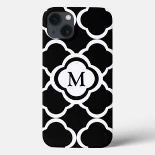 iPhone 13 Case Quatrefeuilles noir et blanc personnalisent Monogr
