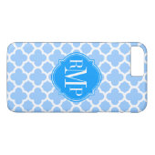 Coques Case-Mate iPhone Quatrefoil Bleu clair et Motif blanc Monogramme (Dos (Horizontal))