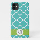 Coques Case-Mate iPhone Quatrefoil bleu, Trellis marocain, Monogramme (Dos)