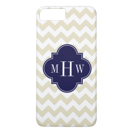 Coques Case-Mate iPhone Quatrefoil de la marine Beige Blanc Chevron 3 Mono (Dos)