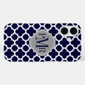 Coques Case-Mate iPhone Quatrefoil Marine Bleu Blanc Motif gris Monogramme (Verso (horizontal))