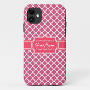 Coque Case-Mate Pour iPhone Quatrefoil marocain rose et blanc Personnalisé N1