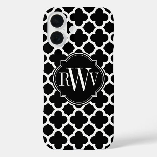 Coques Case-Mate iPhone Quatrefoil Motif noir et blanc Monogramme (Verso)