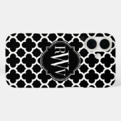 Coques Case-Mate iPhone Quatrefoil Motif noir et blanc Monogramme (Verso (horizontal))
