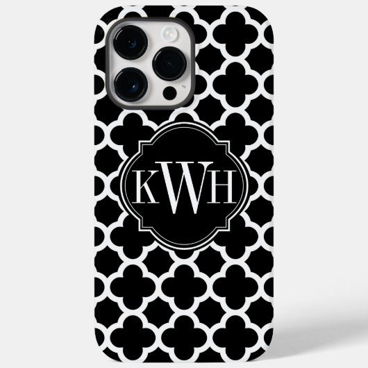 Coques Case-Mate iPhone Quatrefoil Motif noir et blanc Monogramme (Verso)