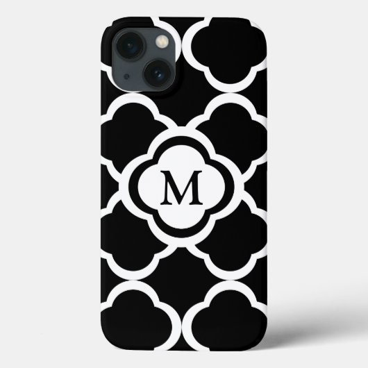 Coques Case-Mate iPhone Quatrefoil noir et blanc personnalise Monogramme (Verso)