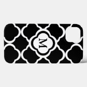 Coques Case-Mate iPhone Quatrefoil noir et blanc personnalise Monogramme (Verso (horizontal))