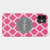 Coques Case-Mate iPhone Quatrefoil rose et gris clair monogramme (Dos (Horizontal))
