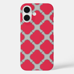 Coques iPhone 16 Quatrefoil rouge et gris