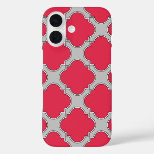 Coques iPhone 16 Quatrefoil rouge et gris