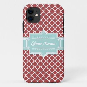 Etui iPhone Case-Mate Quatrefoil rouge et menthe Personnalisé