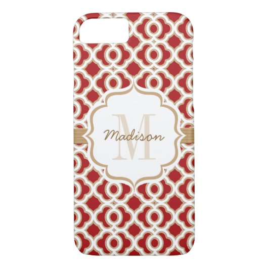 Coques Case-Mate iPhone Quatrefoil rouge et or monogramme (Dos)