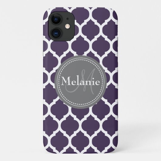 Coques Case-Mate iPhone Quatrefoil violet et gris monogramme (Dos)