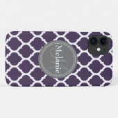Coques Case-Mate iPhone Quatrefoil violet et gris monogramme (Dos (Horizontal))