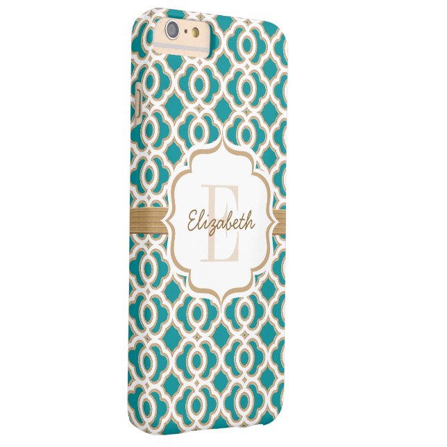 Coques Case-Mate iPhone Quatrefol Monogramme Turquoise et Gold (Dos/Droite)