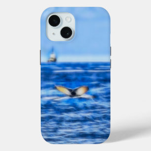 Coque Pour iPhone 15 Queue de baleines Navire nautique Bleu Océan