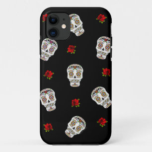 Coque Case-Mate Pour iPhone RAB Rockabilly Sugar Skulls Roses sur fond noir