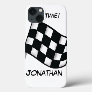 Etui iPhone Case-Mate Race Noir Blanc À damiers Nom du drapeau Personnal