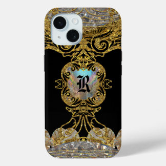 Coque Pour iPhone 15 Rachella Elegant Ebony Chic Monogramme