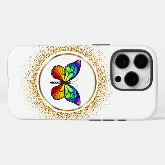 Coques Case-Mate iPhone Rainbow Butterfly in a Golden Circle  (Verso (horizontal))