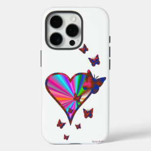 iPhone 16 Pro Case Rainbow heart and Butterfly