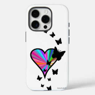 iPhone 16 Pro Case Rainbow heart and Butterfly