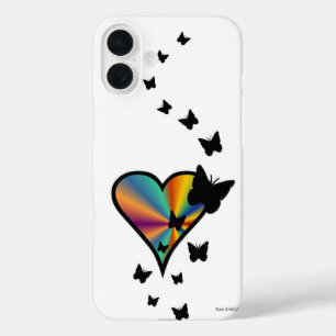 Coques iPhone 16 Plus Rainbow heart and Butterfly