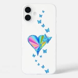 Coques iPhone 16 Plus Rainbow heart and Butterfly