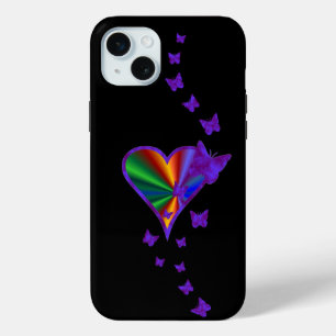 Coque iPhone 15 Mini Rainbow heart and Butterfly