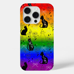 Coque iPhone 15 Pro Rainbow LGBTQ Pride Chat noir - Mystical Witchy