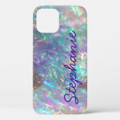 Coques Case-Mate iPhone Rainbow Opal Gemstone Iridescente Nom du monogramm (Verso)