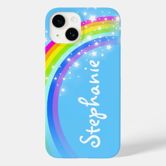 Coques Case-Mate iPhone Rainbow starry bleu nom personnalisé (Verso)